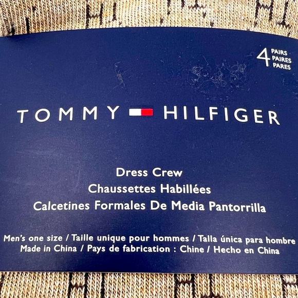 TOMMY HILFIGER,MEN’S DRESS CREW SOCKS, 4 PAIRS DECORATIVE TAN,GREY, BLUE 1 SIZE - Picture 6 of 16